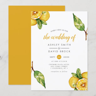 Invitación de boda de limón cítrico con acuarela m