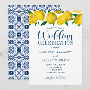 Invitación de boda de limón italiano con azulejo a