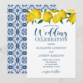 Invitación de boda de limón italiano con azulejo a