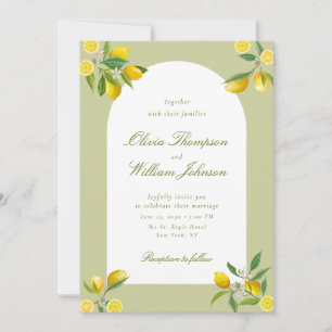 Invitación de boda de limón verde cítrico blanco