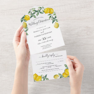 Invitación de boda de limones rústicos todo en uno