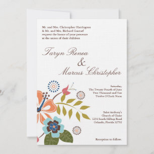 Invitación de boda de lino con flores de Luau Trop