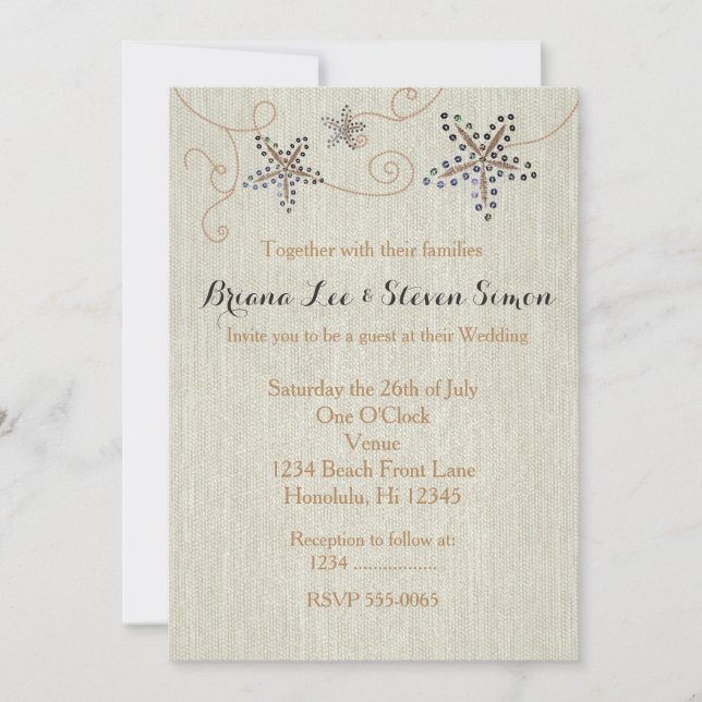 Invitación de boda de lino de playa con elegancia  (Anverso)