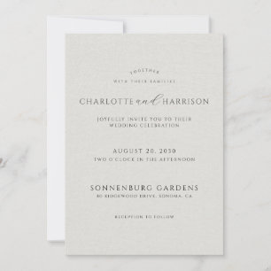 Invitación de boda de lino falso blanco con monogr