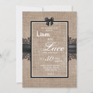 Invitación de boda de lino y encaje