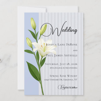 Invitación de boda de lirio blanco con rayas azule