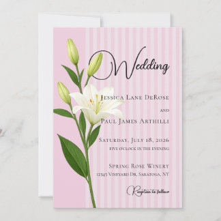 Invitación de boda de lirio blanco con rayas de ro