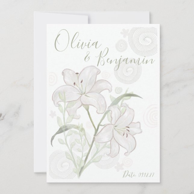 Invitación de boda de lirio blanco totalmente dibu (Anverso)