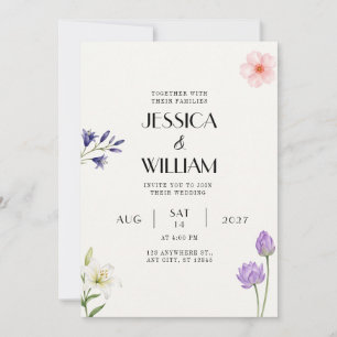 Invitación de boda de lirio blanco y loto púrpura