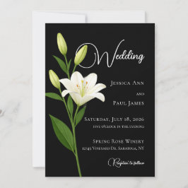 Invitación de boda de lirio blanco y negro elegant