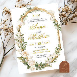 Invitación de boda de lirio blanco y rosa