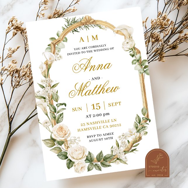 Invitación de boda de lirio blanco y rosa (Subido por el creador)