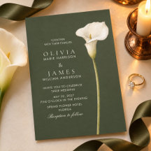 Invitación de boda de lirio de cala verde oliva