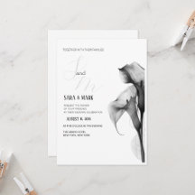 Invitación de Boda de Lirio de Calla en Blanco y N