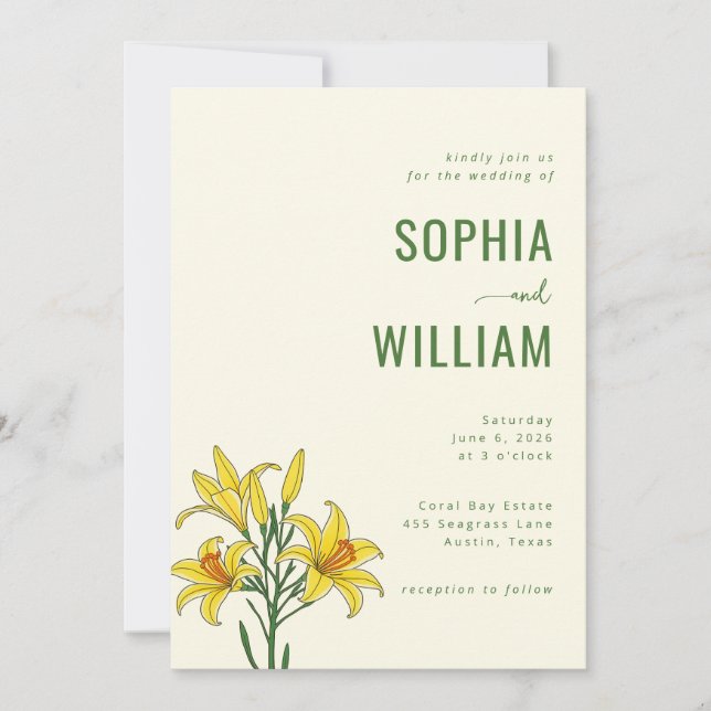 Invitación de boda de lirio verde elegante (Anverso)