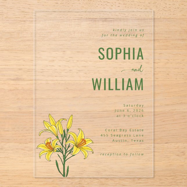 Invitación de Boda de Lirio Verde Elegante (Anverso)