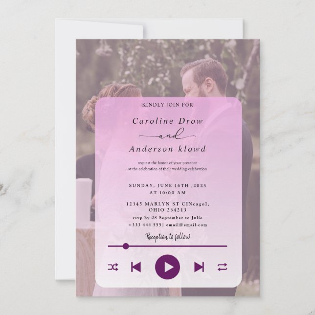 Invitación de boda de lista de reproducción (Anverso)