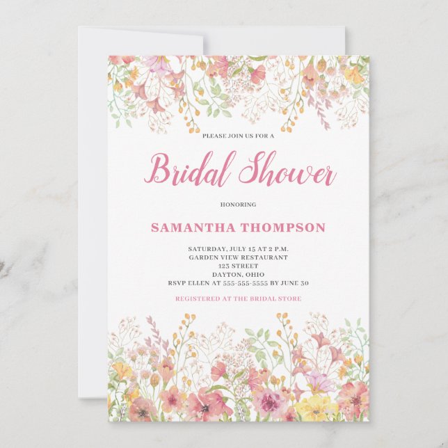 Invitación de boda de lluvia de flores botánicas r (Anverso)