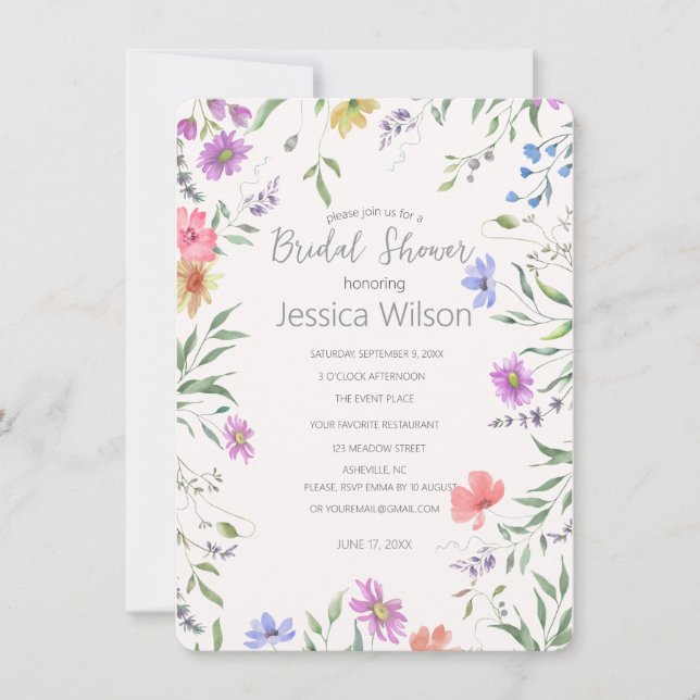 Invitación de boda de lluvia de flores de acuarela (Anverso)