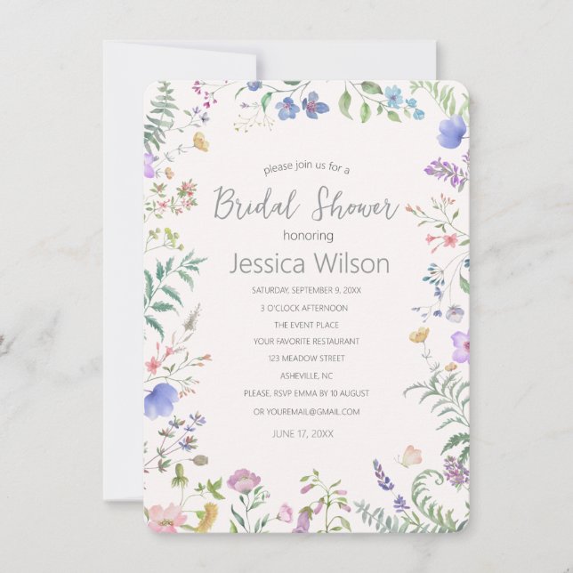 Invitación de boda de lluvia de flores de acuarela (Anverso)