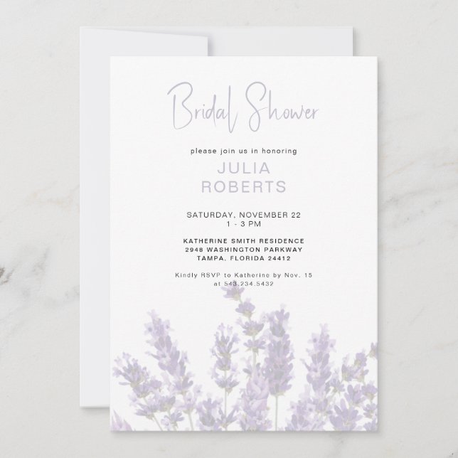 Invitación de boda de lluvia de flores de lavanda (Anverso)