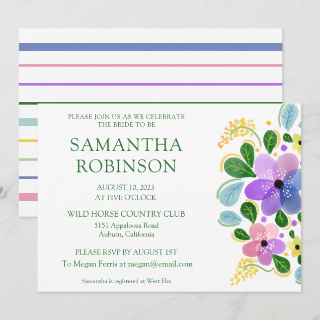 Invitación de boda de lluvia de flores pintadas ca (Anverso / Reverso)