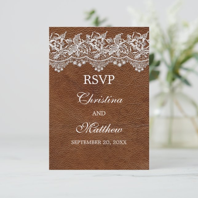 Invitación de Boda de Look de Cuero y Encaje (Anverso de pie)