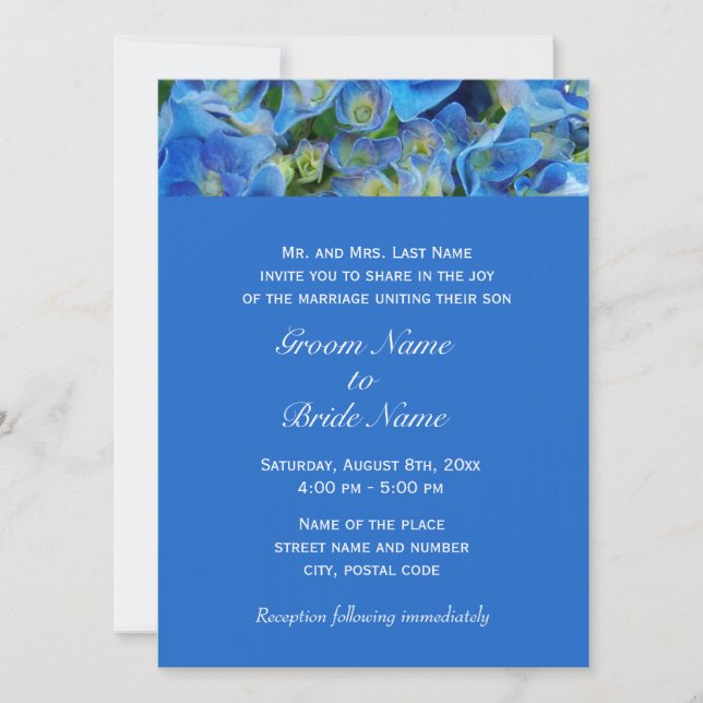 invitación de boda de los padres de novio, azul (Anverso)