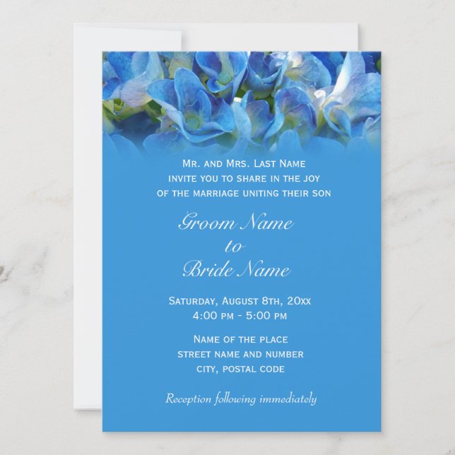 invitación de boda de los padres de novio, azul (Anverso)