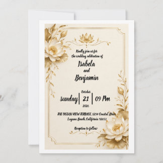 Invitación de Boda de Loto Dorado