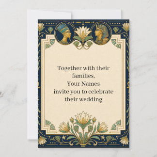 Invitación de boda de loto egipcio | Oro azul mari