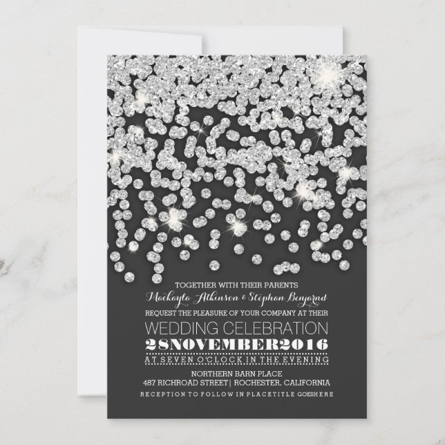 invitación de boda de luces de cadena de purpurina (Anverso)
