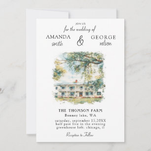 Invitación de boda de lugar de acuarela