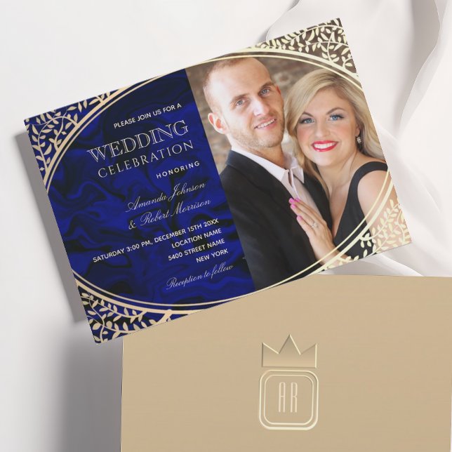 Invitación de Boda de Lujo Azul Real y Oro Todo en (Subido por el creador)