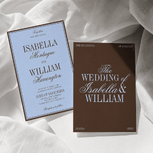 Invitación de boda de lujo azul y marrón de dinero
