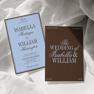Invitación de boda de lujo azul y marrón de dinero