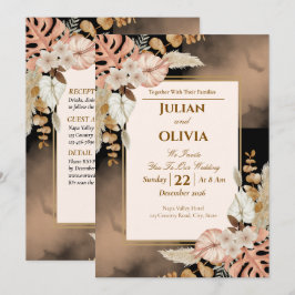 Invitación de boda de lujo boho negra y marrón