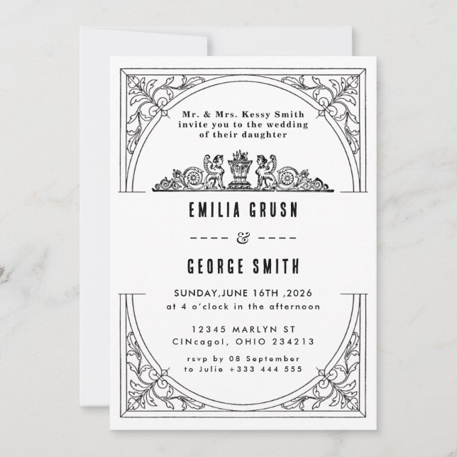 Invitación de Boda de Lujo Clásico con Dinero Anti (Anverso)
