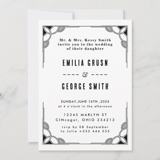 Invitación de Boda de Lujo Clásico de Antiguo Lina (Anverso)