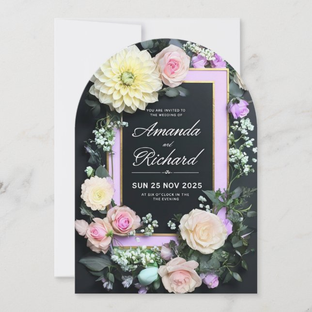 Invitación De Boda De Lujo Con Elegante Floral (Anverso)