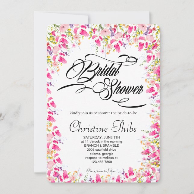 Invitación de boda de lujo con flores rosadas inte (Anverso)