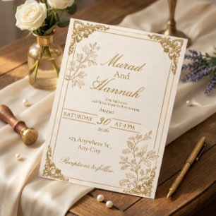 Invitación de boda de lujo con hoja de oro Clási