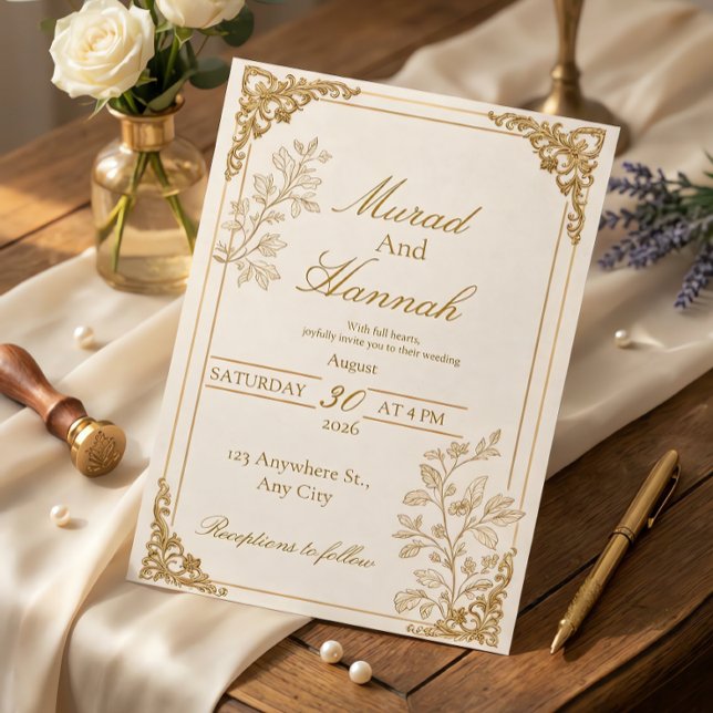 Invitación de boda de lujo con hoja de oro | Clási (Subido por el creador)