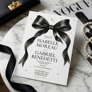 Invitación de boda de lujo con lazo negro elegante