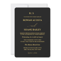 Invitación de boda de lujo con monograma negro y d