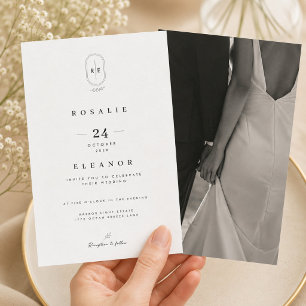 Invitación de boda de lujo con monograma y foto