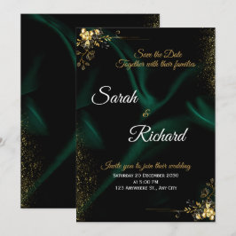 Invitación de Boda de Lujo con Oro Esmeralda