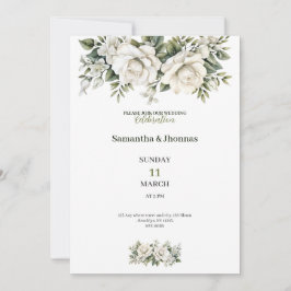 Invitación de boda de lujo con rosas blancas dorad