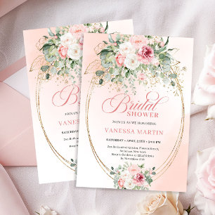 Invitación de boda de lujo con rosas rosadas en or