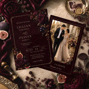 Invitación de Boda de Lujo con Terciopelo Burgundy
